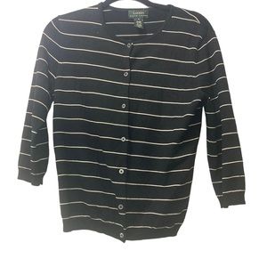 Lauren Ralph Lauren Cardigan Womens Medium Striped Black White Button‎ Cardigan